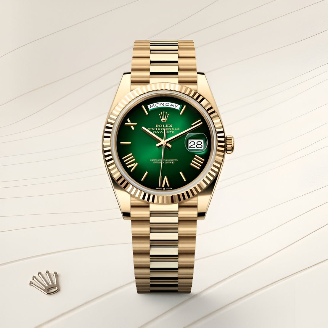 ROL_EX GOLD GREEN ROMAN DAY DATE WORKING